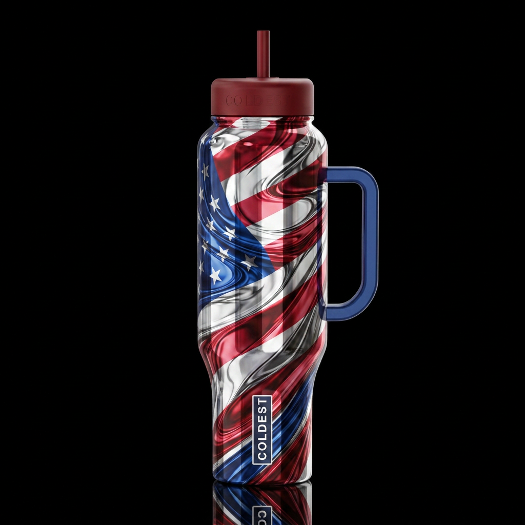 abstract American flag chrome metal red white and ... water bottle design