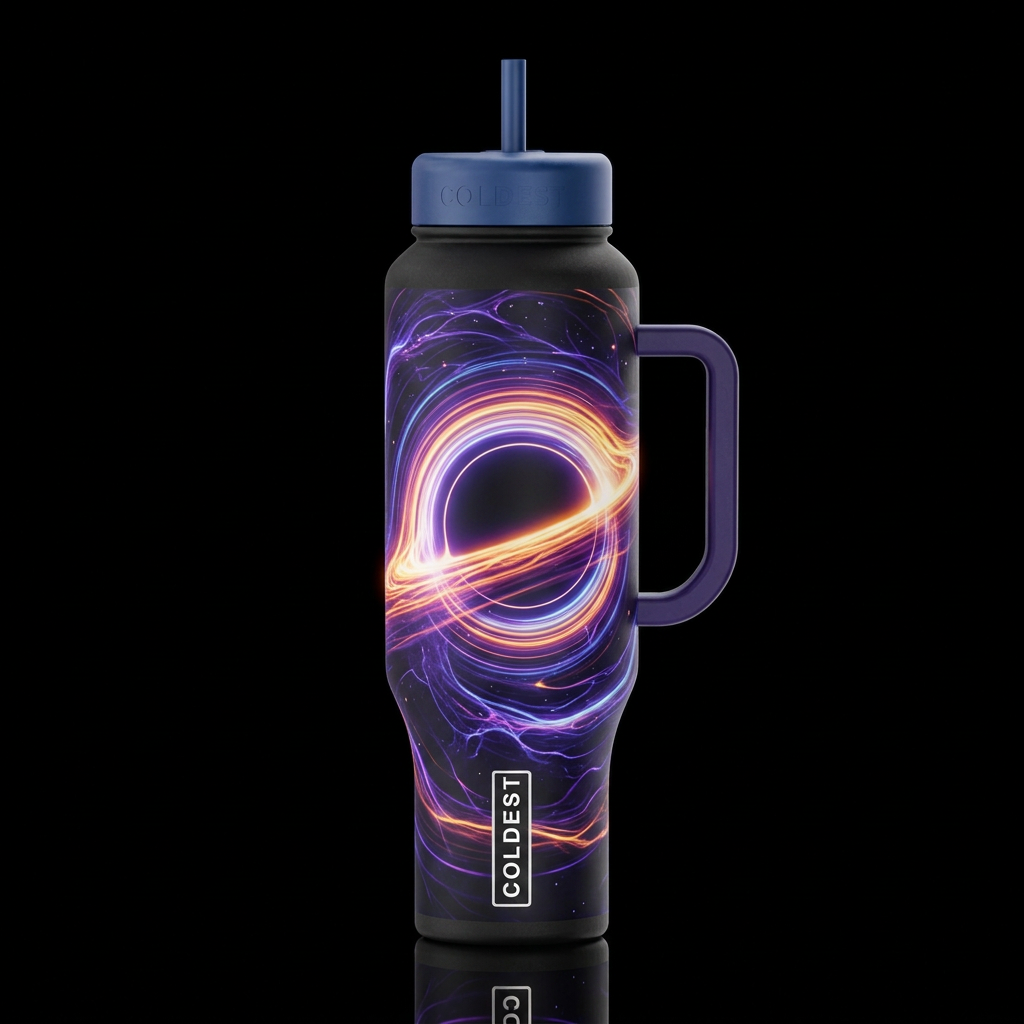 space black whole, event horizon line art glowie water bottle design