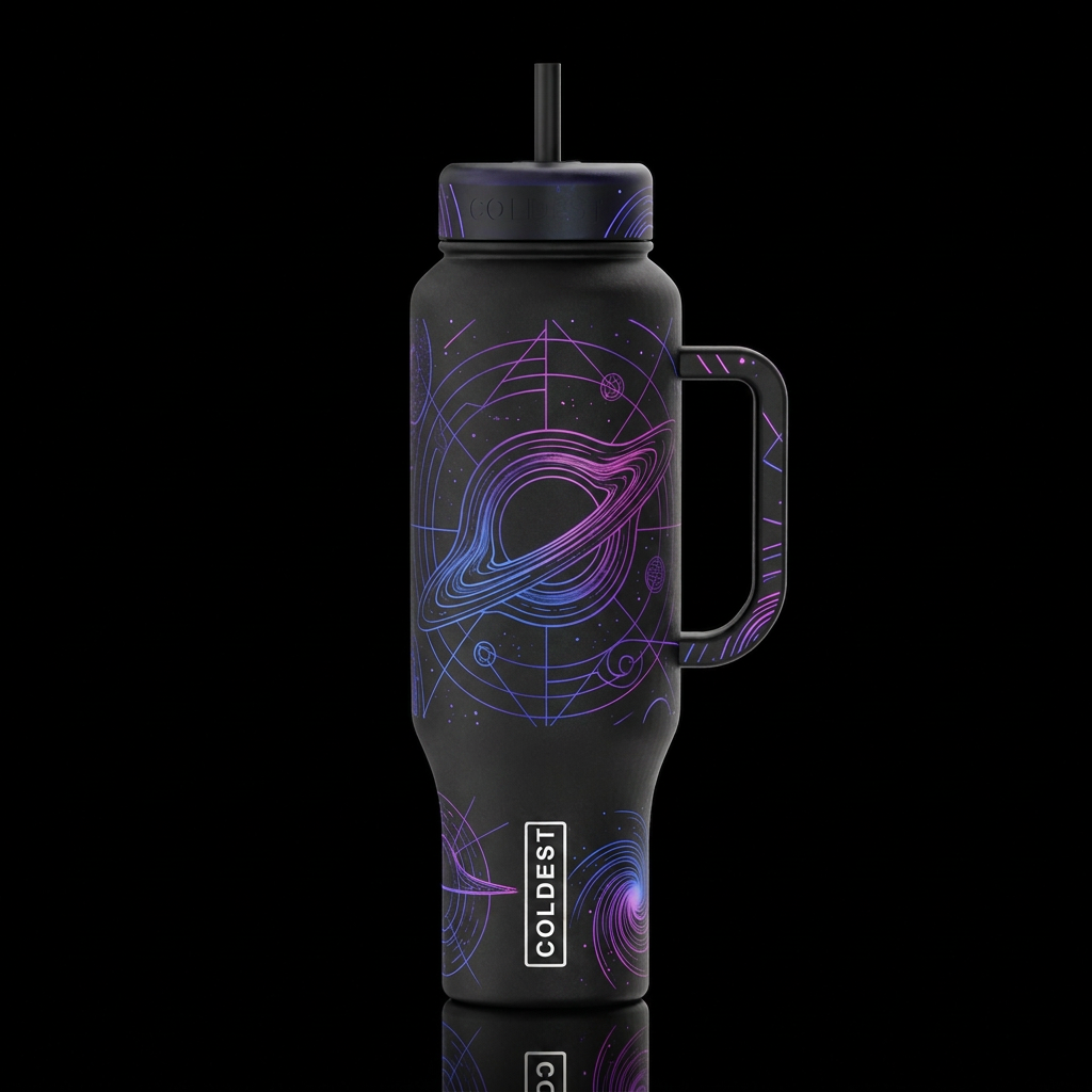 space black whole, event horizon line art glowie water bottle design