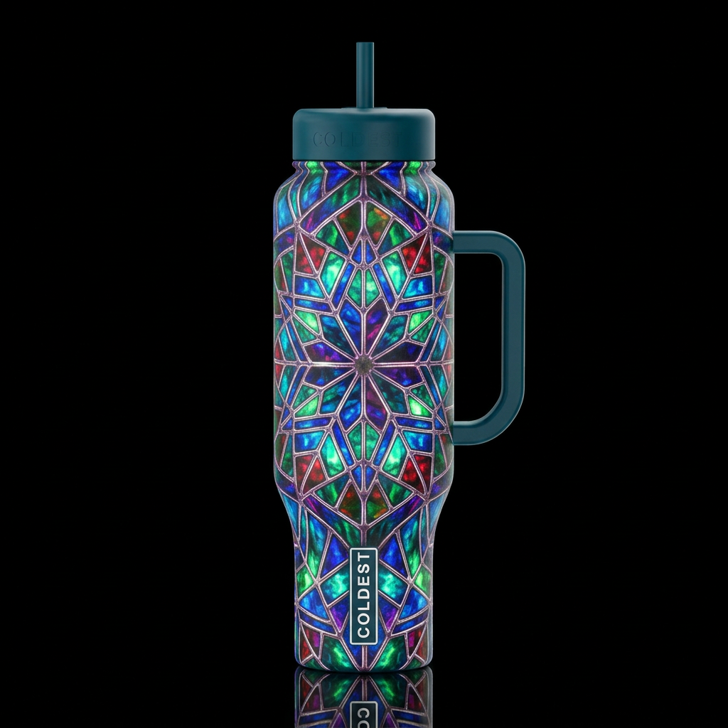 kaleidoscope stain glass glowie water bottle design
