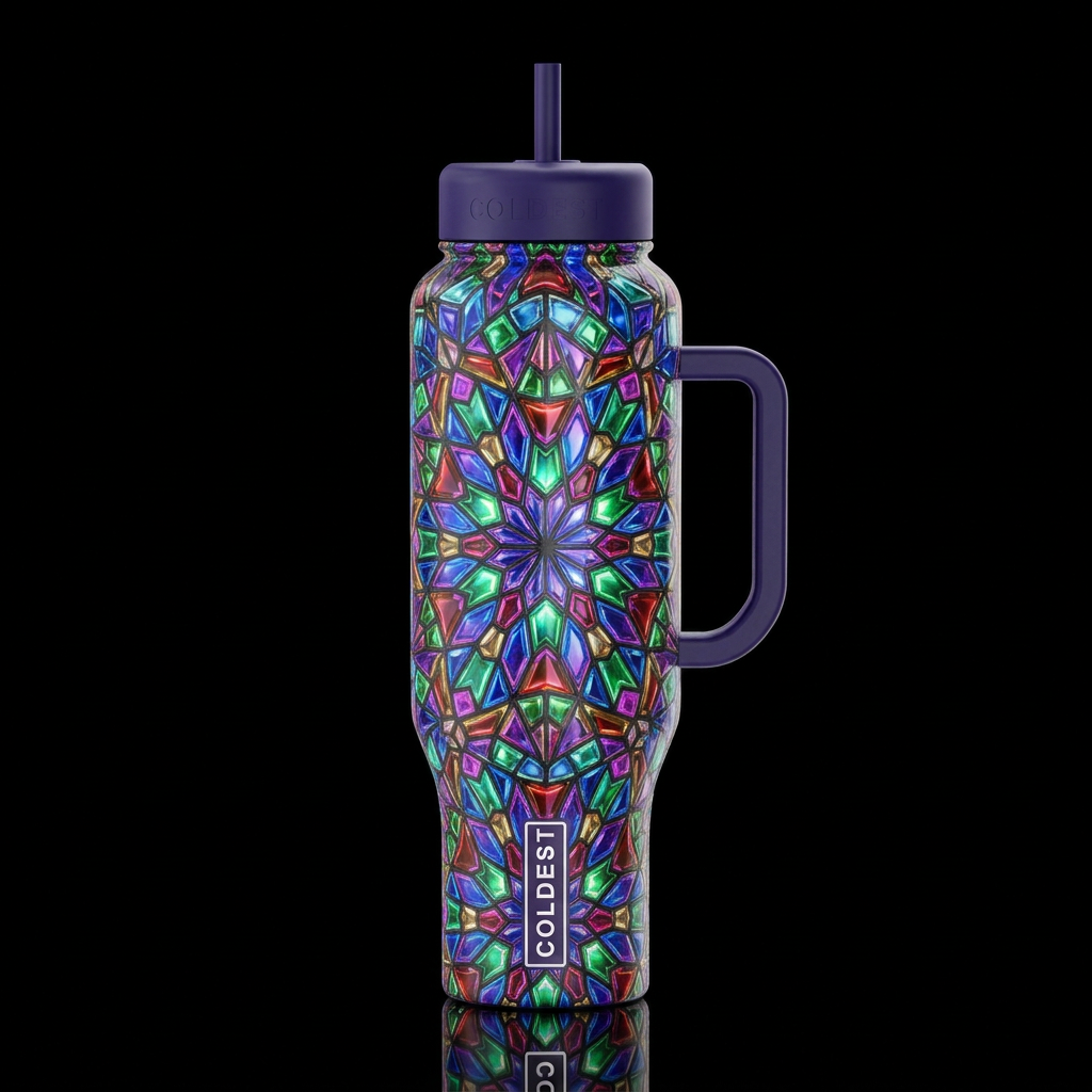 kaleidoscope stain glass glowie water bottle design