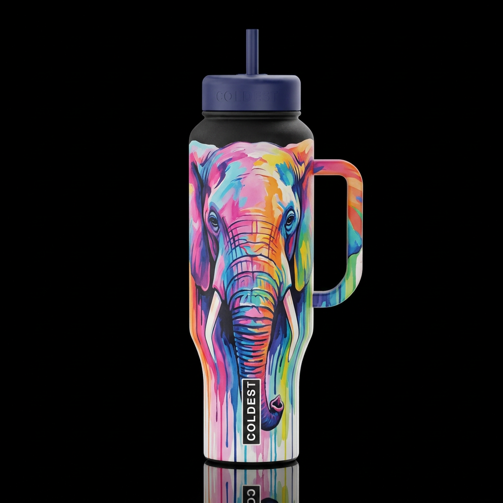 expressionistic modern drippy rainbow paint colors... water bottle design