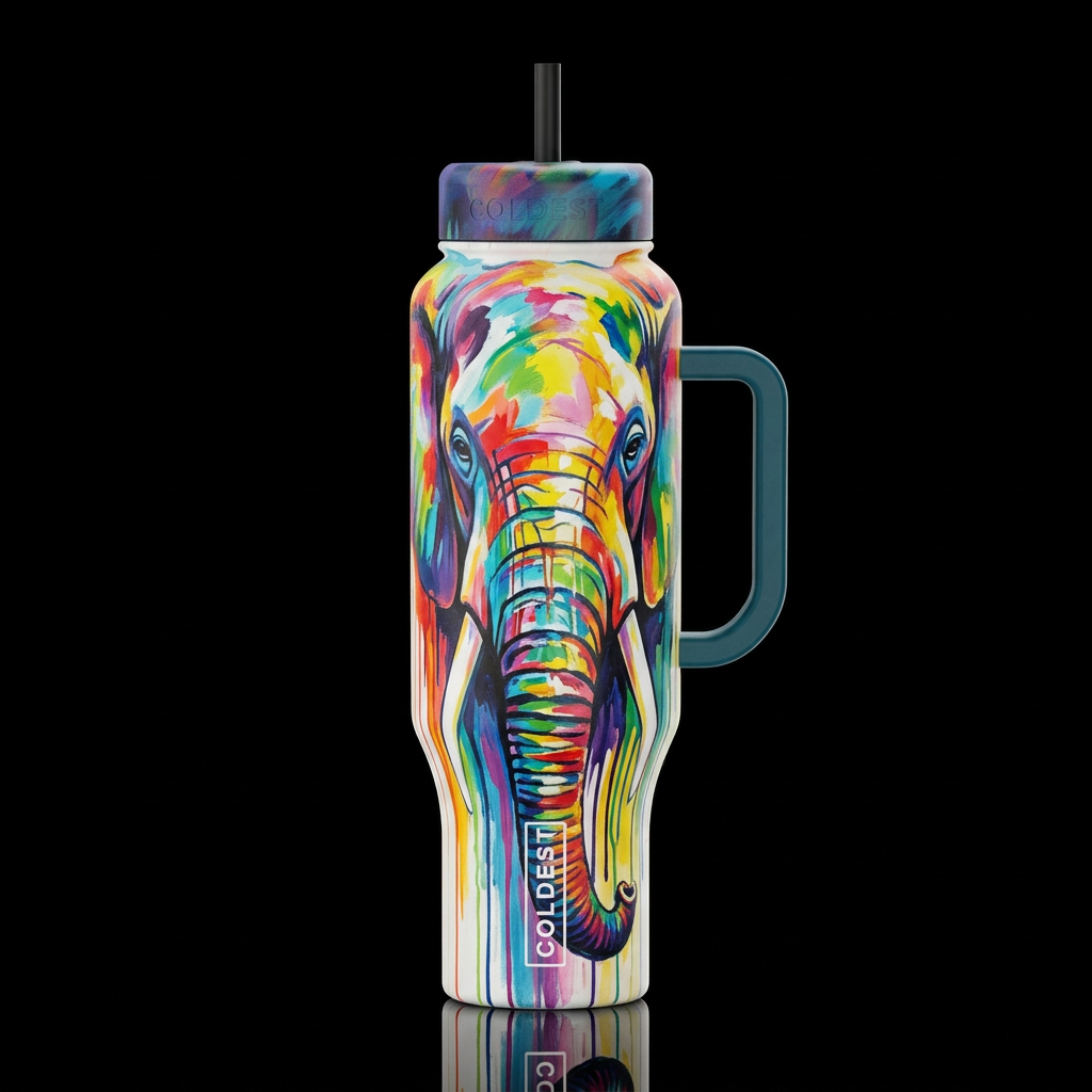 expressionistic modern drippy rainbow paint colors... water bottle design
