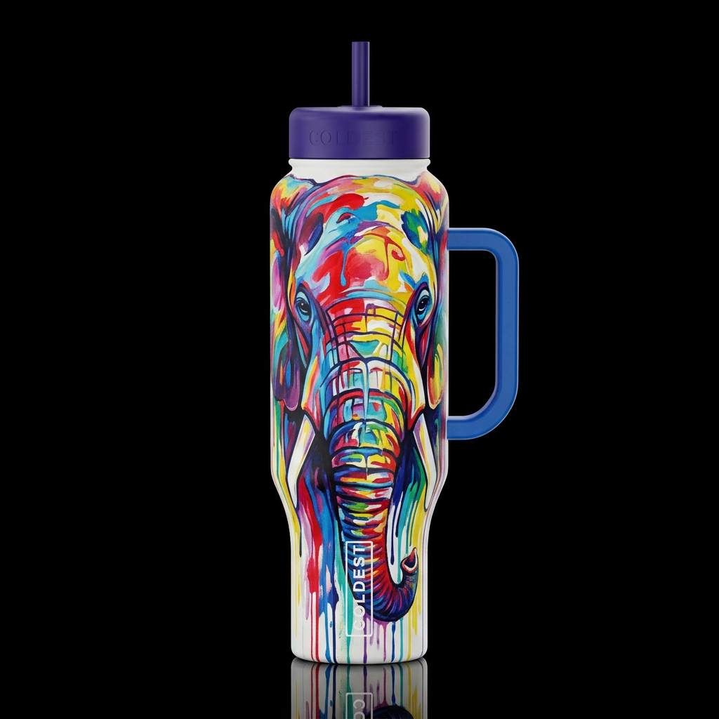 expressionistic modern drippy rainbow paint colors... water bottle design