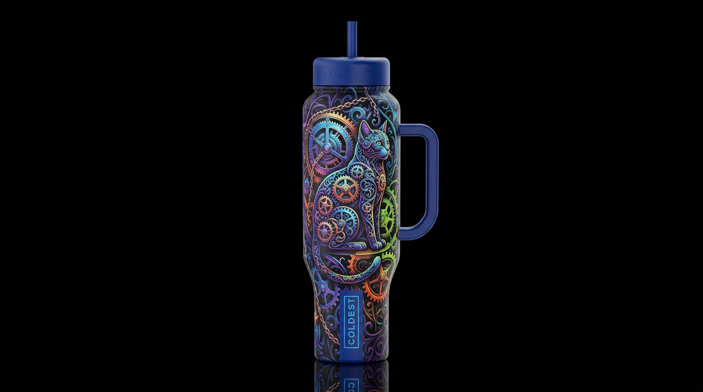 abstract otherworldly clockpunk gears clockwork ca... water bottle design