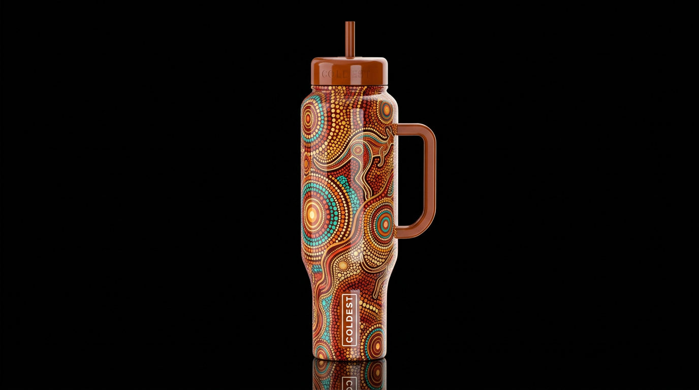 Australian desert aboriginal dots and swirls kanga... water bottle design