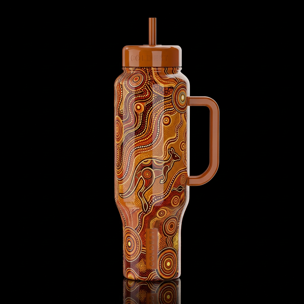 Australian desert aboriginal dots and swirls kanga... water bottle design