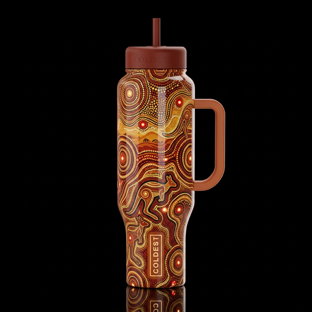 Australian desert aboriginal dots and swirls kanga... water bottle design