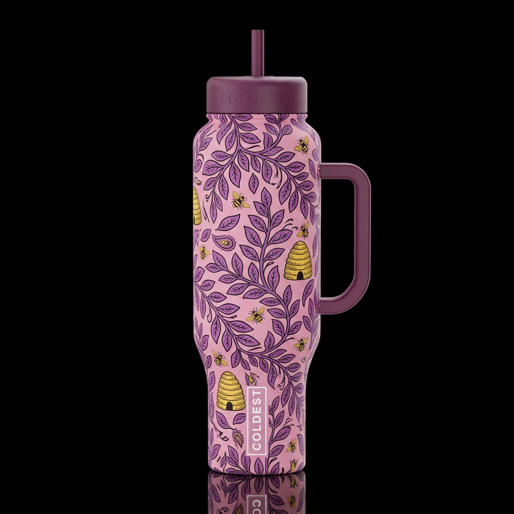 yellow honeycomb bees and bee hives paisley purple... water bottle design