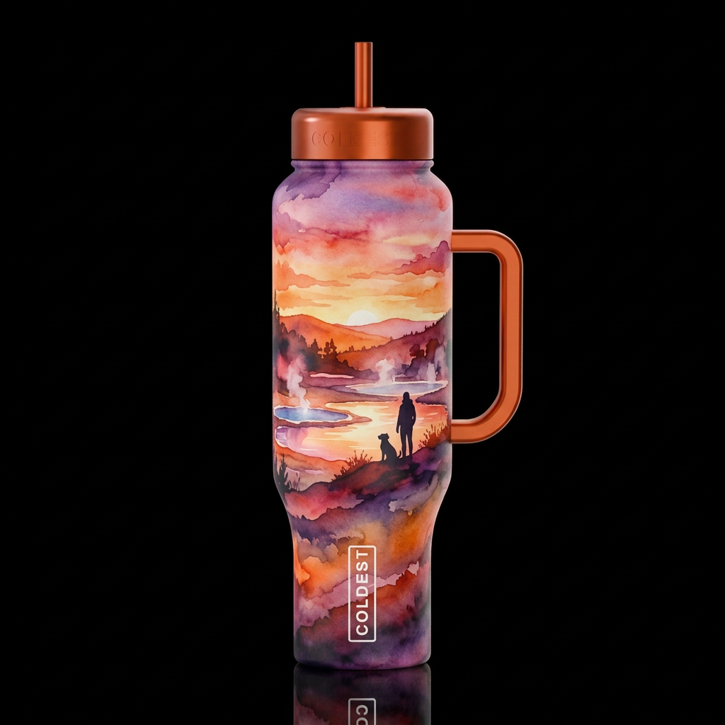 Hot Springs National Park landscape with a silhoue... water bottle design