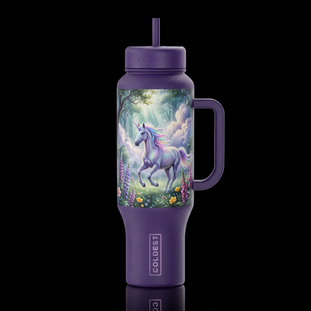 unicorn, clouds, magical, fantasy, foggy morning e... water bottle design