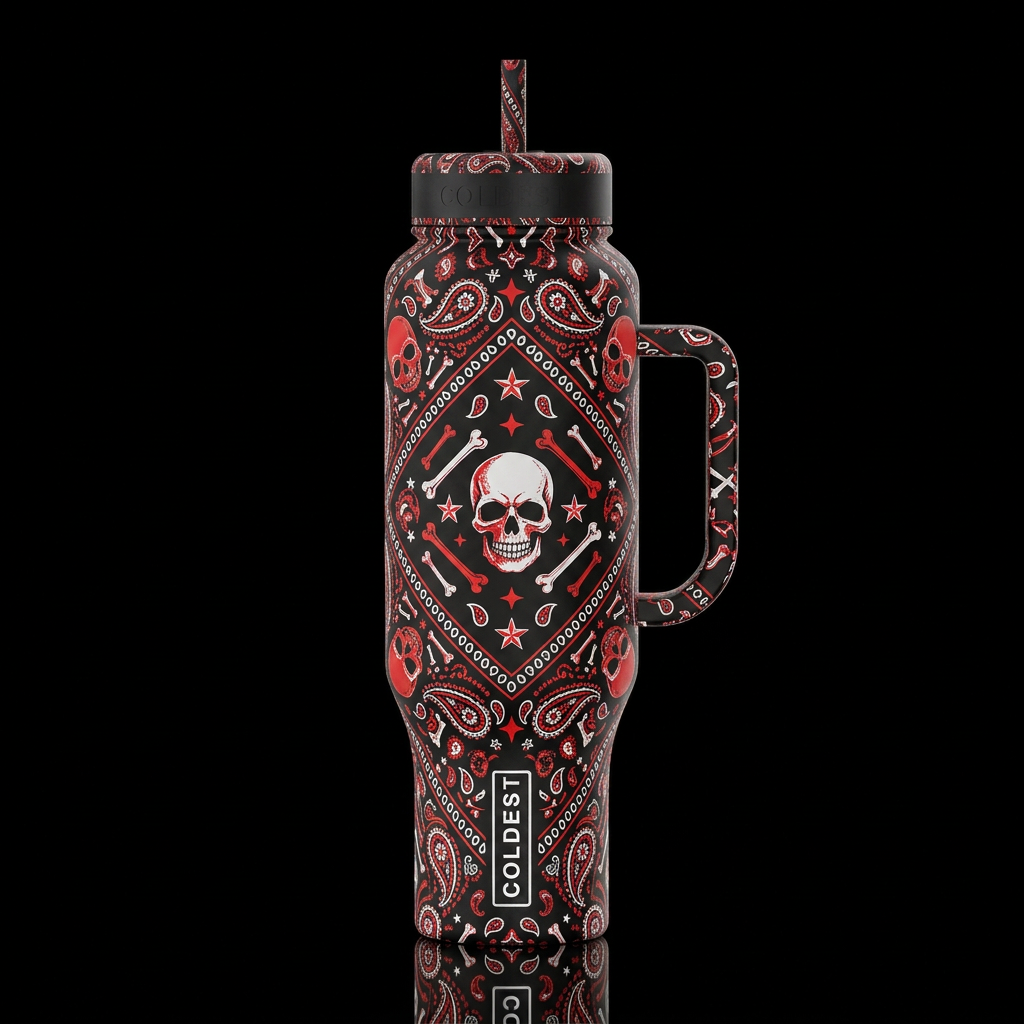 red skulls white skulls white bones red bones whit... water bottle design