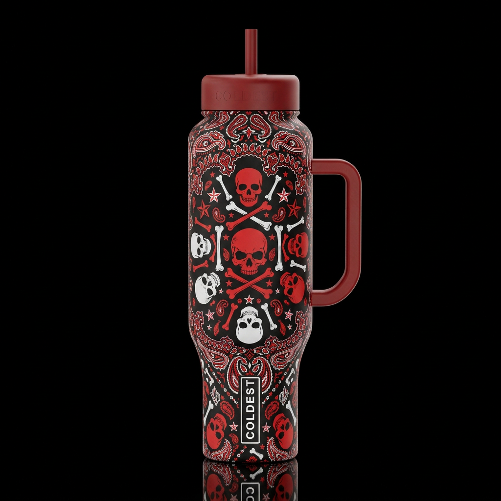 red skulls white skulls white bones red bones whit... water bottle design