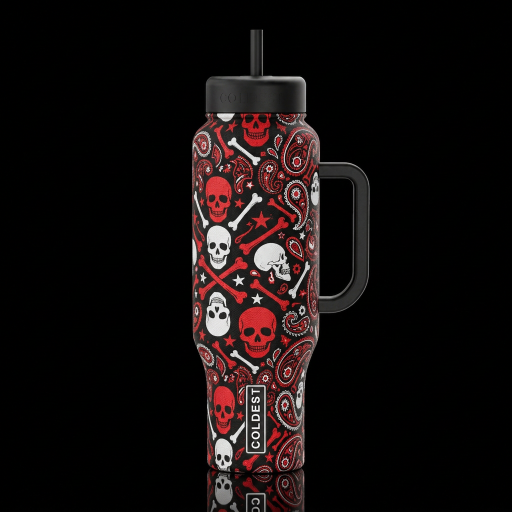 red skulls white skulls white bones red bones whit... water bottle design