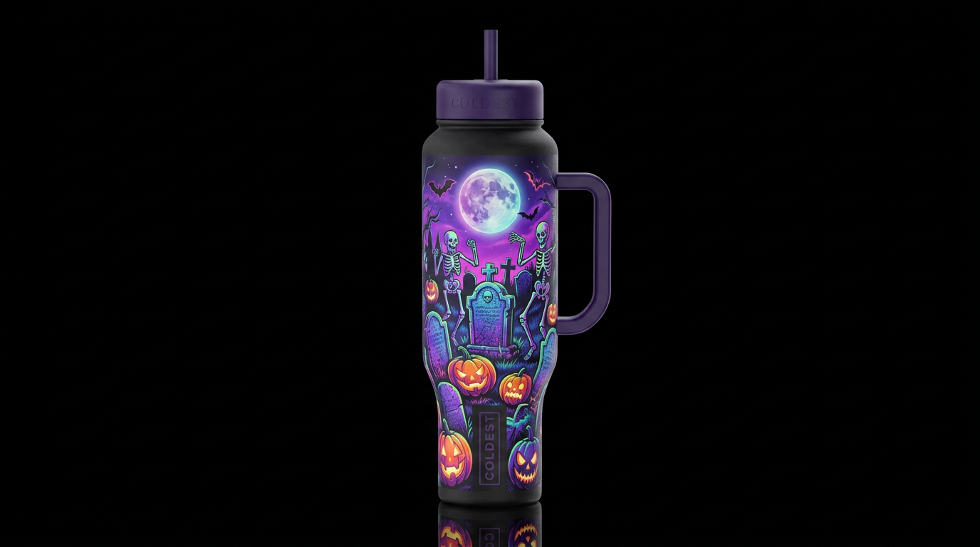 funk glowie Halloween style cemetery jack o lanter... water bottle design