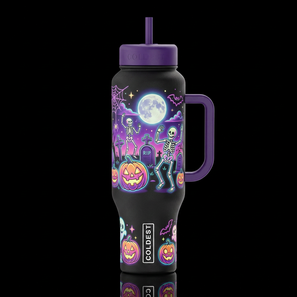 funk glowie Halloween style cemetery jack o lanter... water bottle design