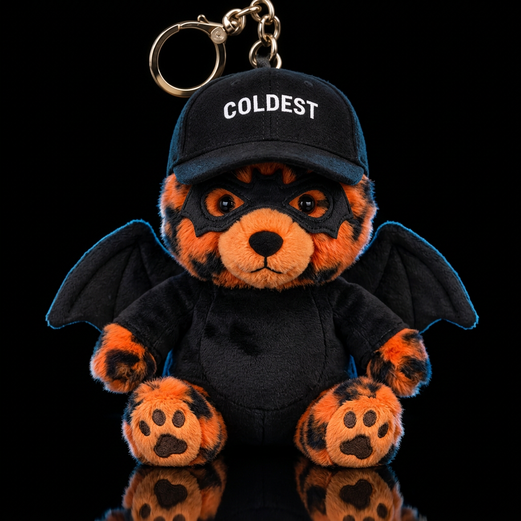 orange and black wolf in a black bat costume  and ... water bottle design