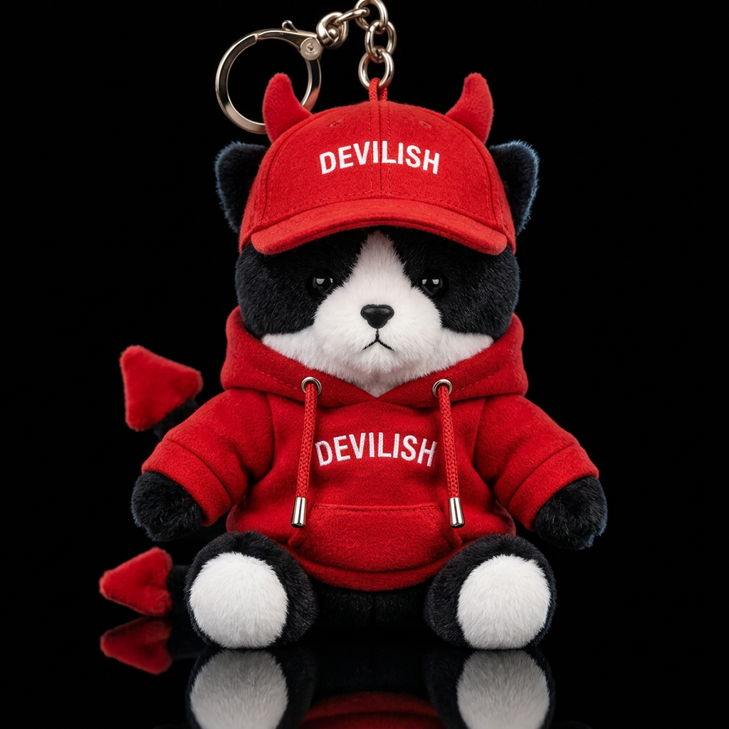 black and white tuxedo cat in a red devil costume ... water bottle design
