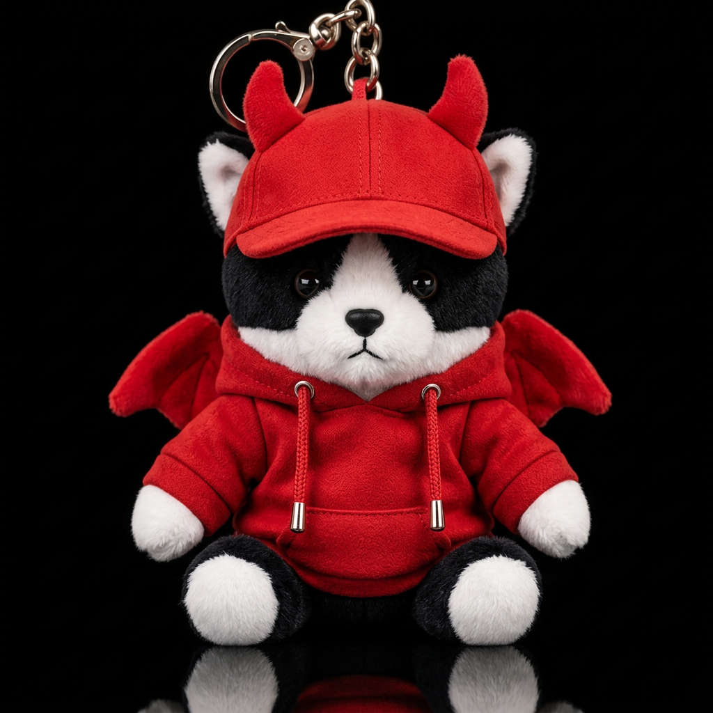 black and white tuxedo cat in a red devil costume ... water bottle design