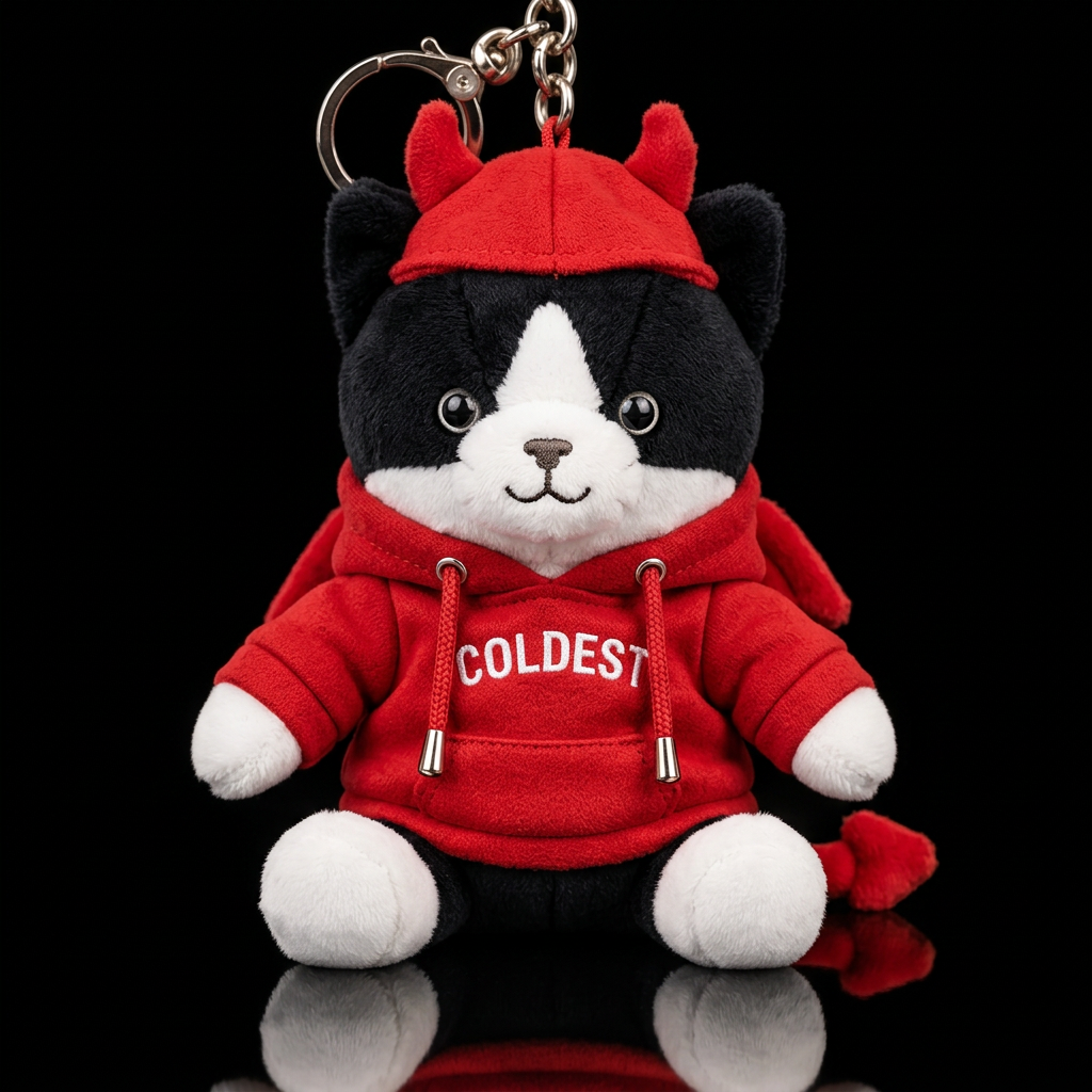 black and white tuxedo cat in a red devil costume ... water bottle design