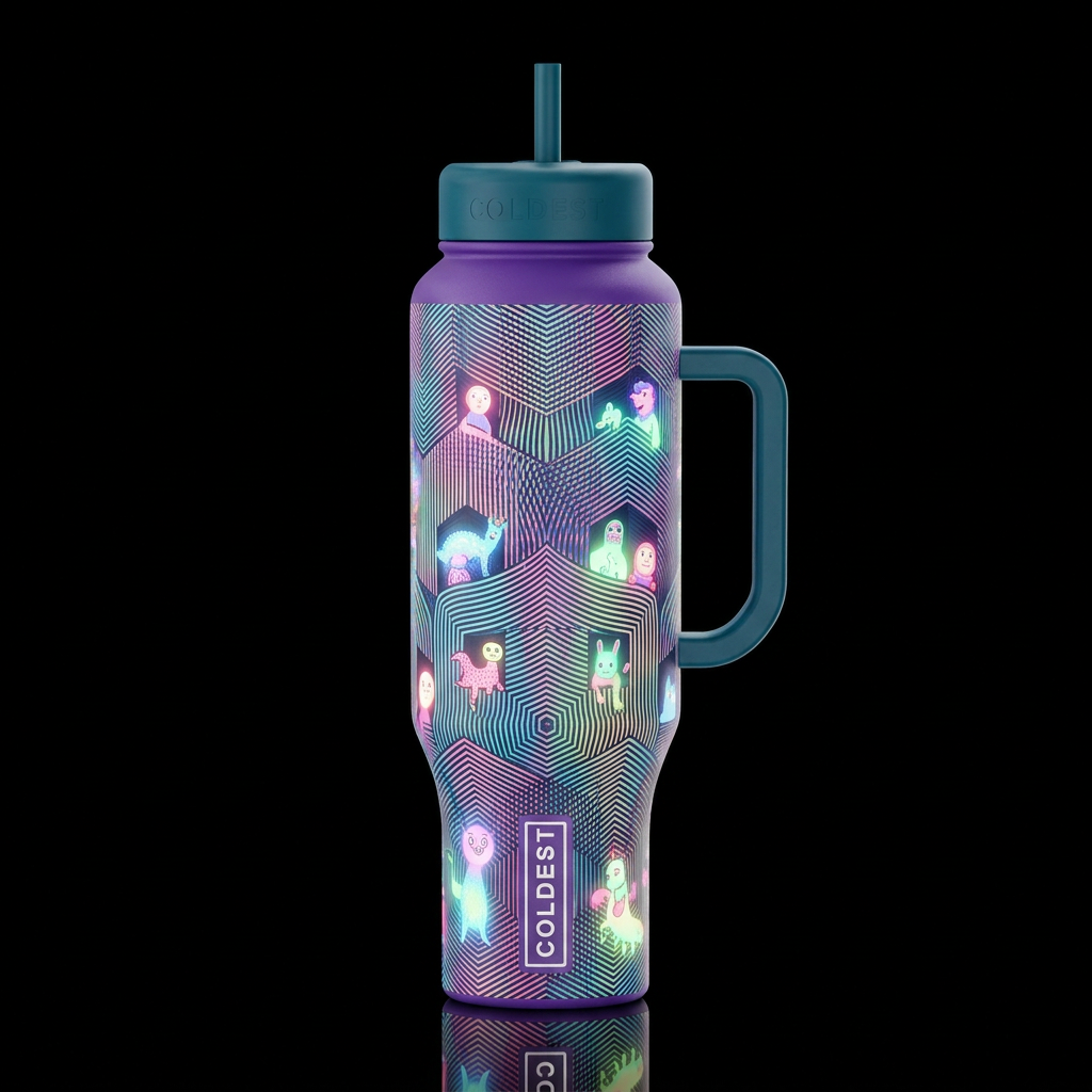 architecture, moire facade, naive art glowie water bottle design