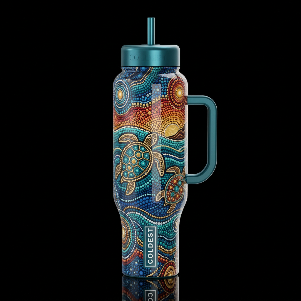 colorful dream time sea and sky with sea turtles A... water bottle design