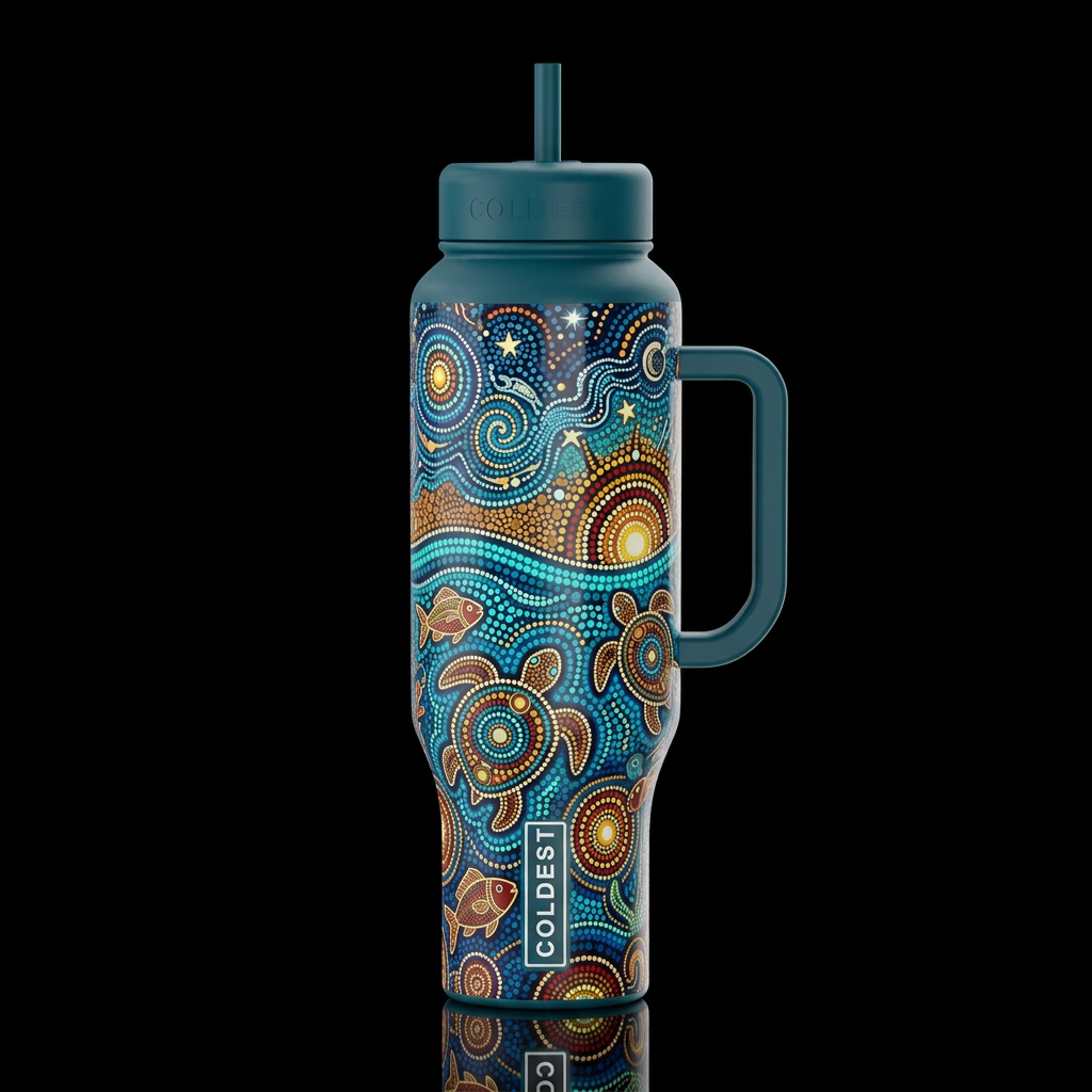 colorful dream time sea and sky with sea turtles A... water bottle design