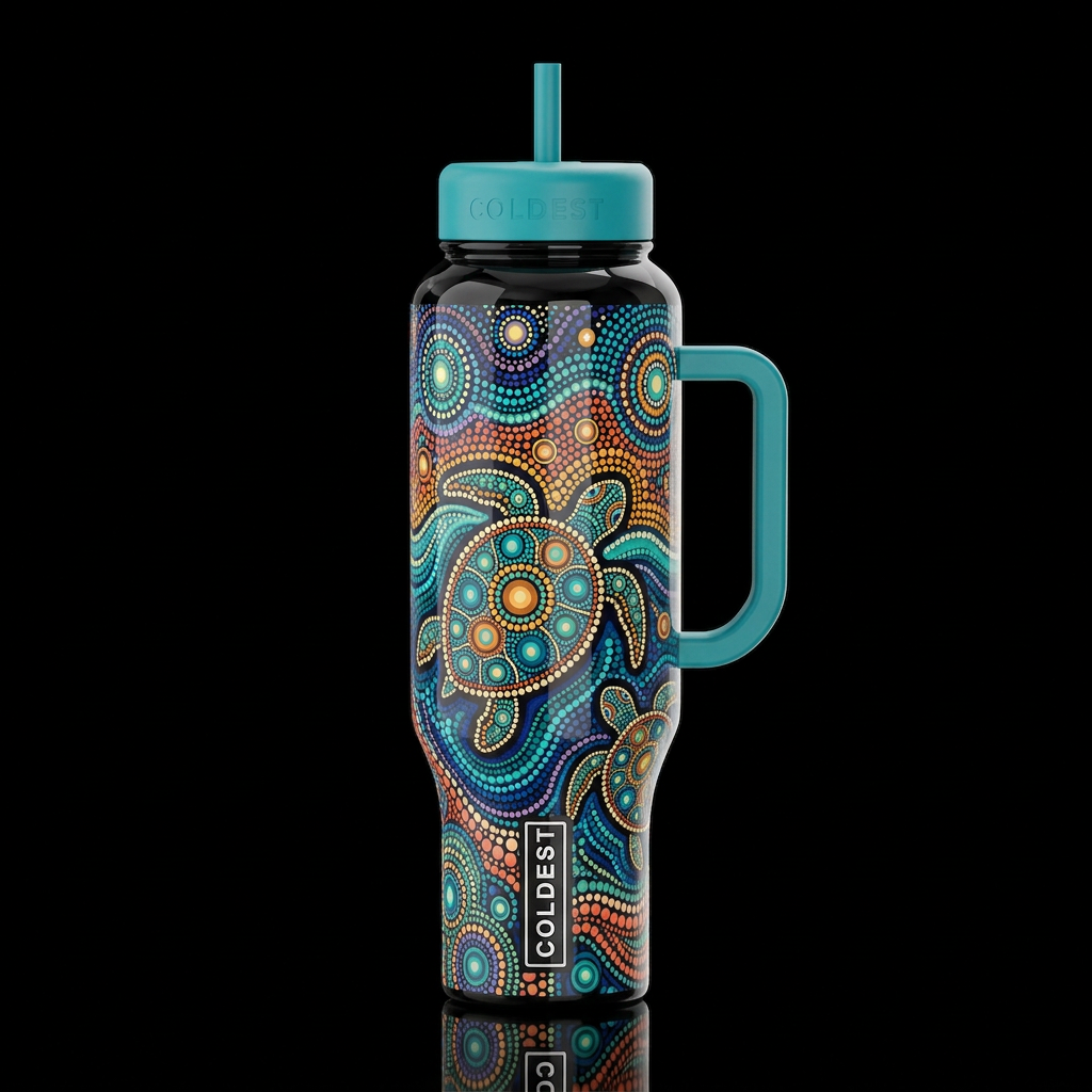 colorful dream time sea and sky with sea turtles A... water bottle design