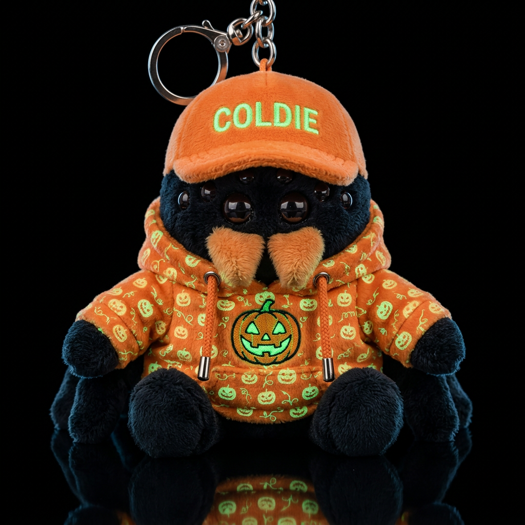 black Tarantula spider in a glowie pumpkin outfit ... water bottle design