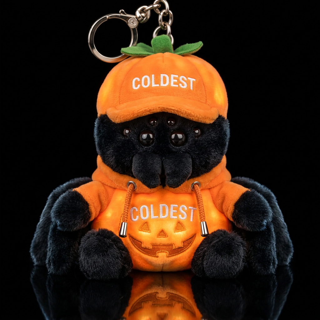 black Tarantula spider in a glowie pumpkin outfit ... water bottle design