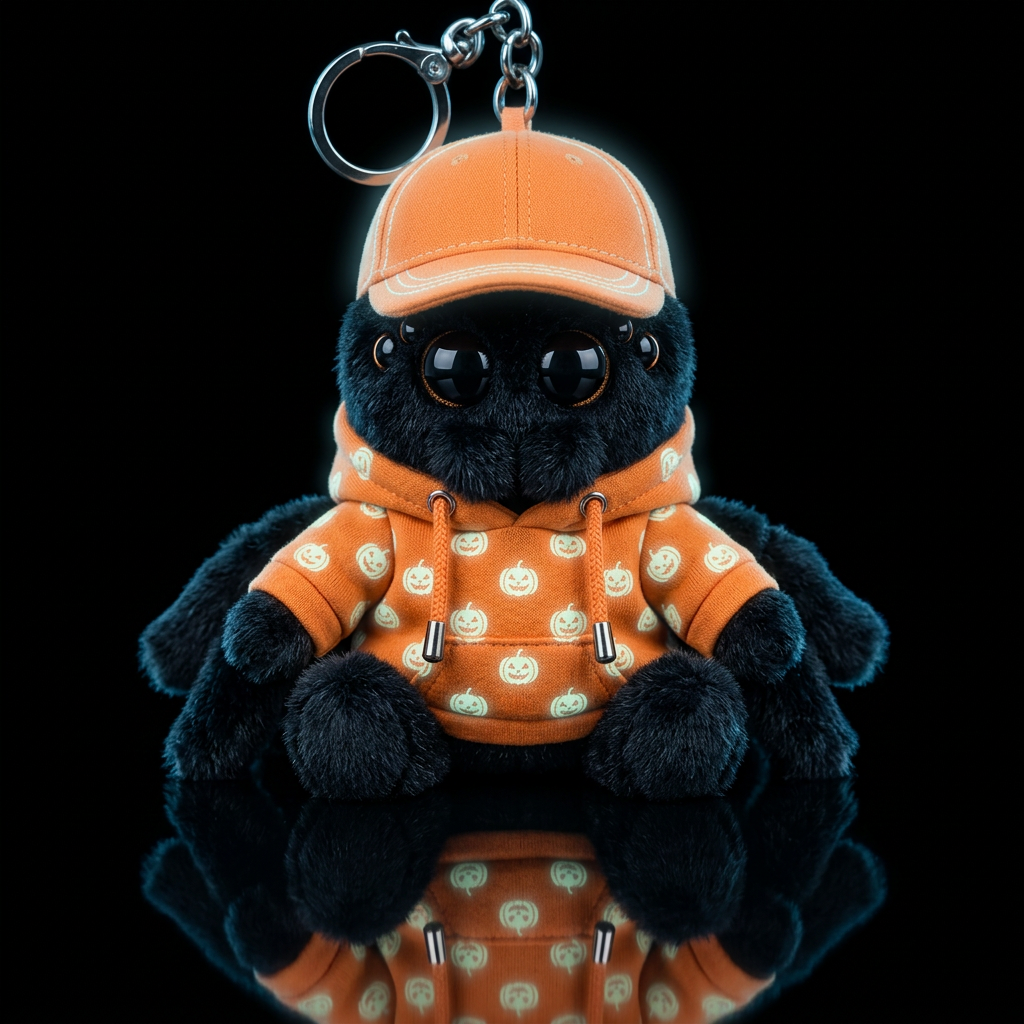 black Tarantula spider in a glowie pumpkin outfit ... water bottle design