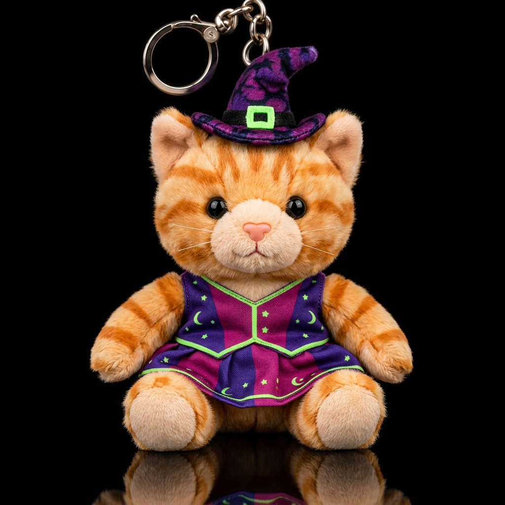 orange tabby cat in a, neon witch outfit and hat water bottle design