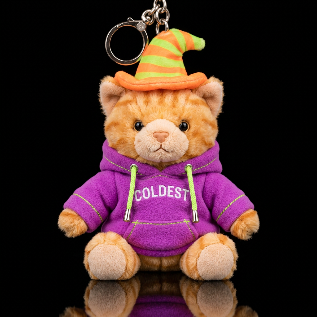 orange tabby cat in a, neon witch outfit and hat water bottle design