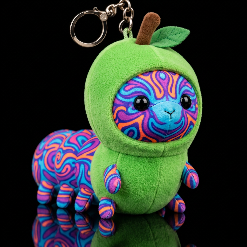 psychedelic caterpillar, neon blue purple orange p... water bottle design