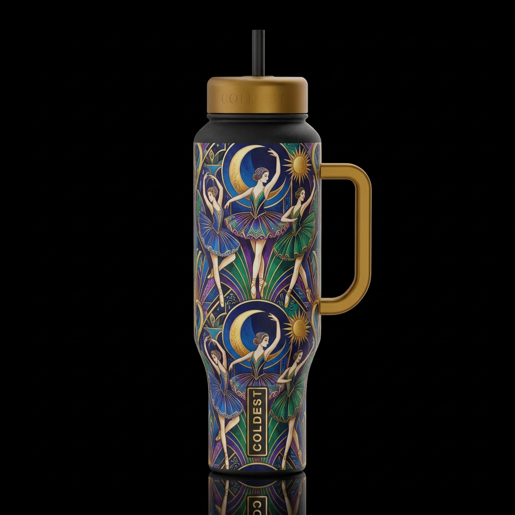 1920's Art Deco Ballerina Moon Maxmalist art inspi... water bottle design