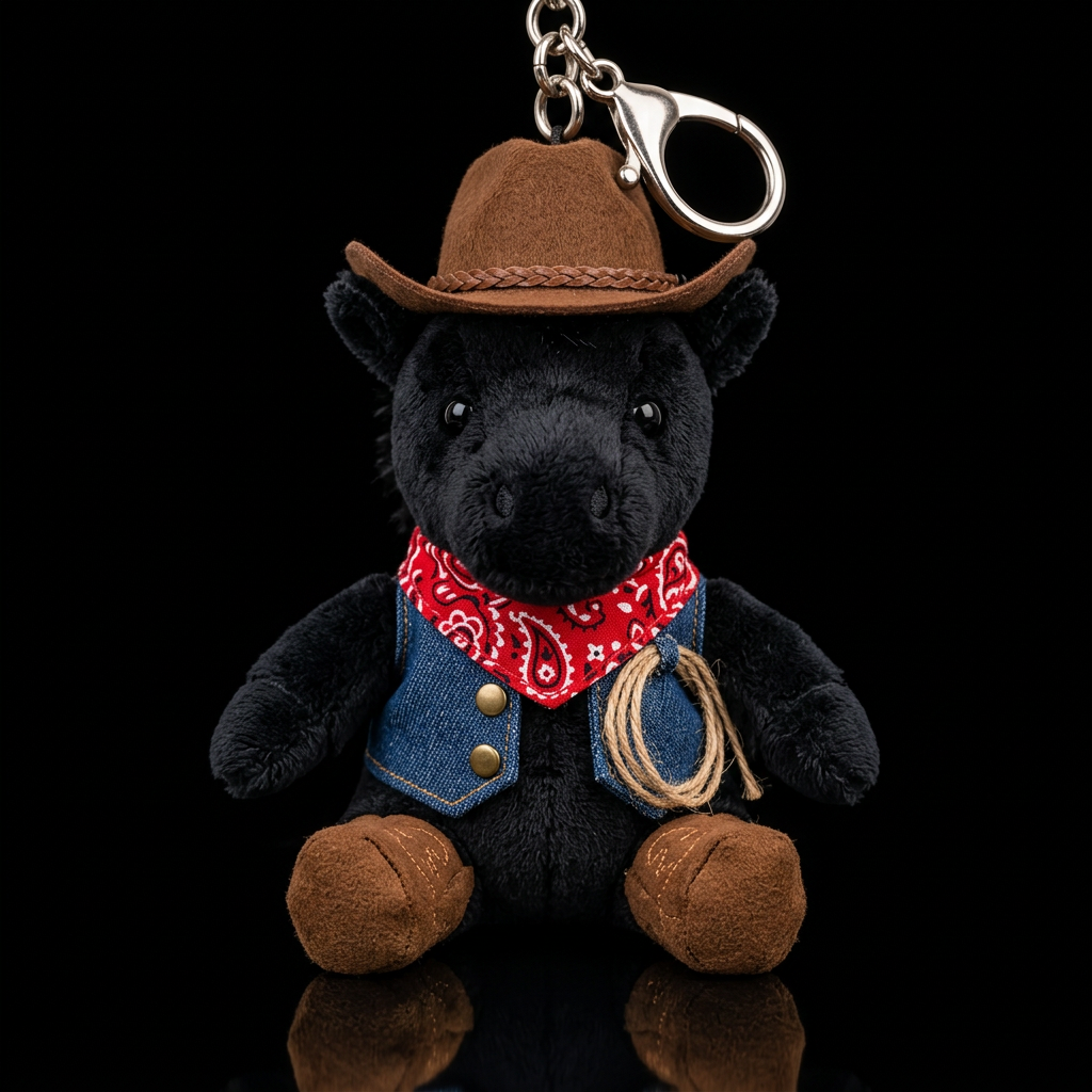 Black horse with a cow boy costume and hat water bottle design