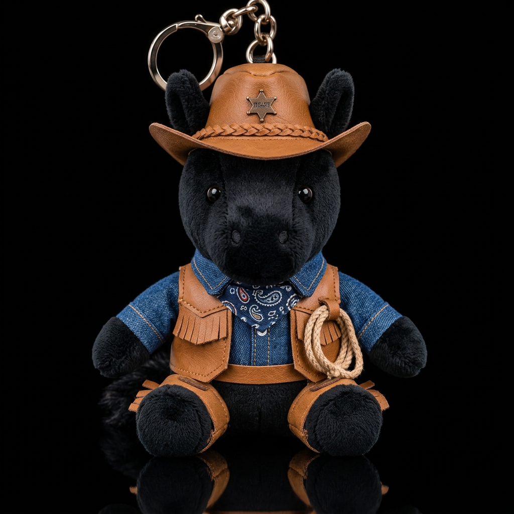 Black horse with a cow boy costume and hat water bottle design