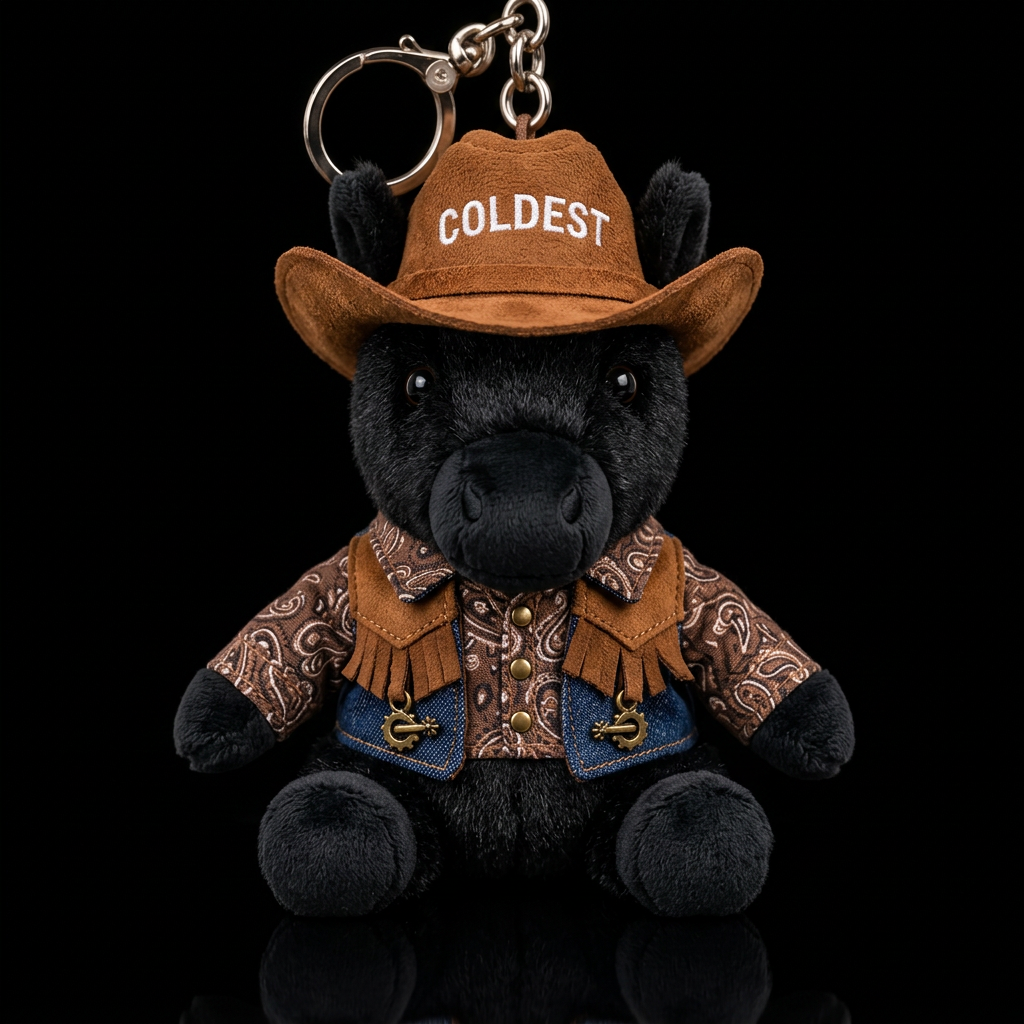 Black horse with a cow boy costume and hat water bottle design