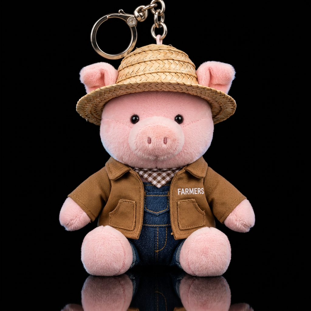 Pink pig in a farmers costume and straw hat water bottle design