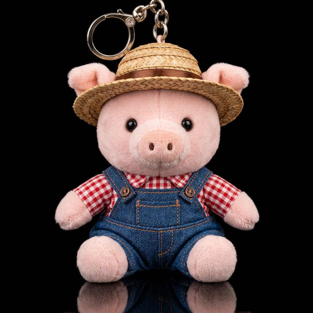 Pink pig in a farmers costume and straw hat water bottle design