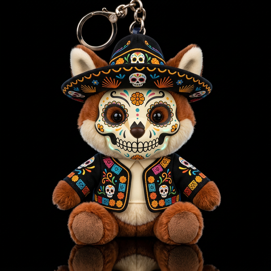 brown fox with day of the dead costume and hat glo... water bottle design