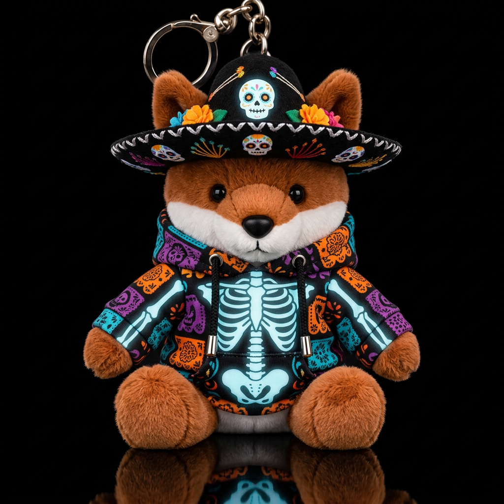 brown fox with day of the dead costume and hat glo... water bottle design