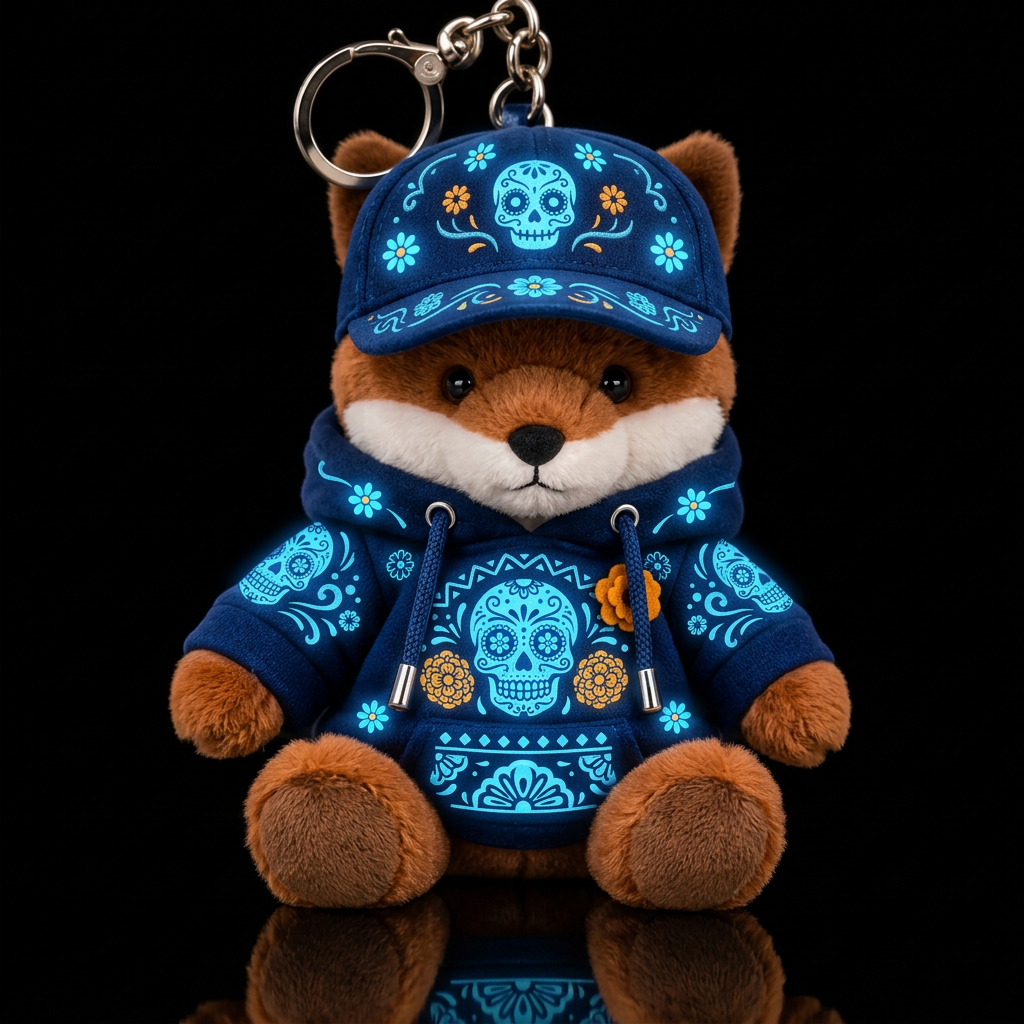 brown fox with day of the dead costume and hat glo... water bottle design