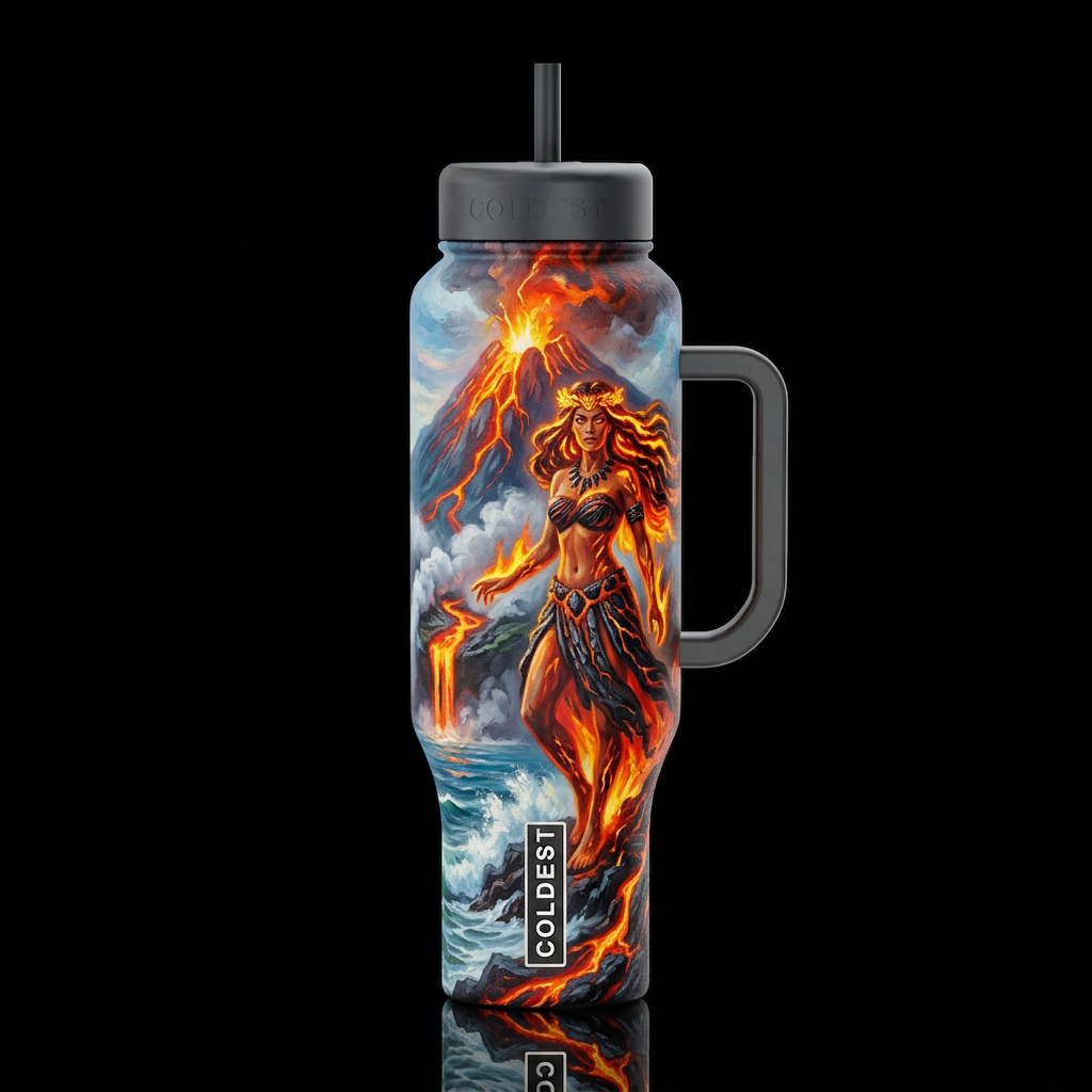firery Pele Hawaiian Godess at sea by a cracks of ... water bottle design