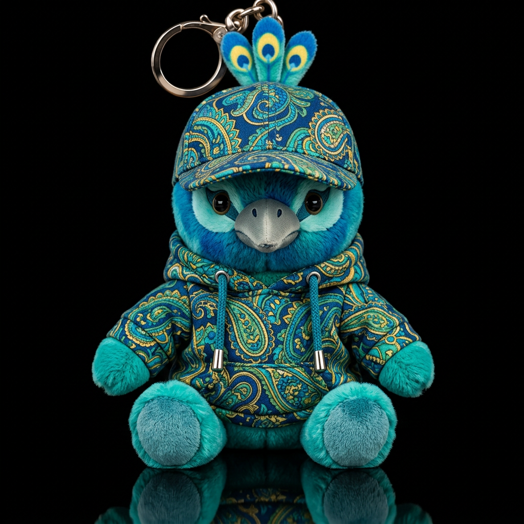 peacock with a paisley costume and hat blue green ... water bottle design
