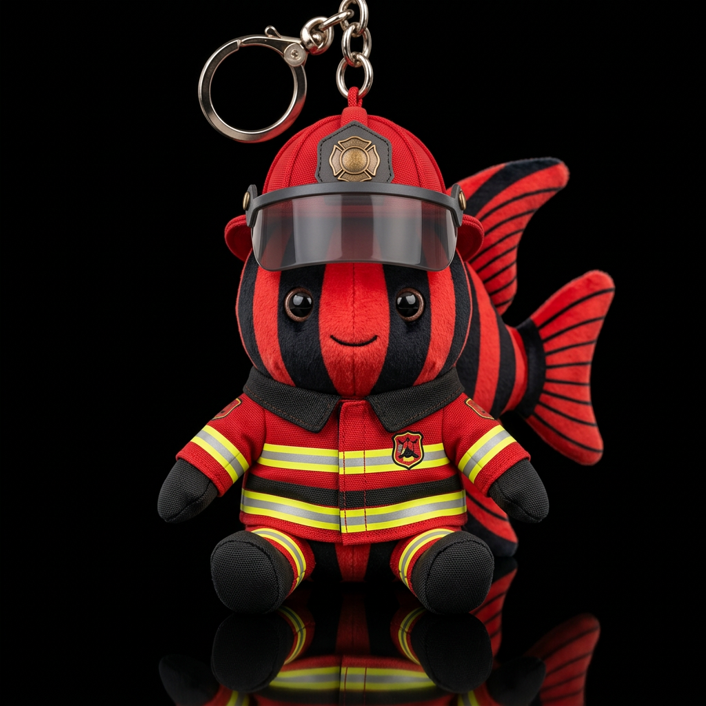 black and red striped angle fish with a fireman co... water bottle design