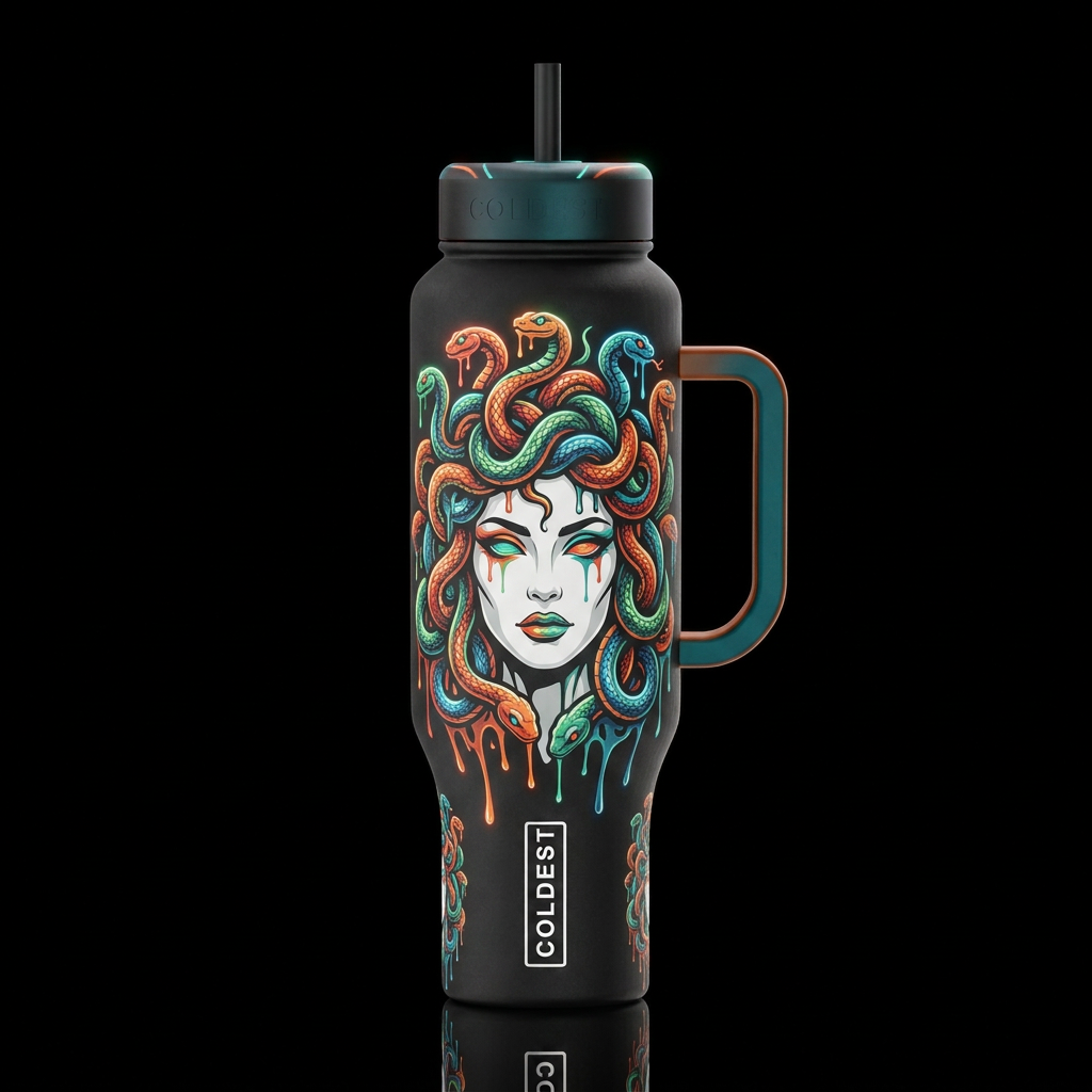 Medusa Greek Mythology abstract drippy snake hair ... water bottle design