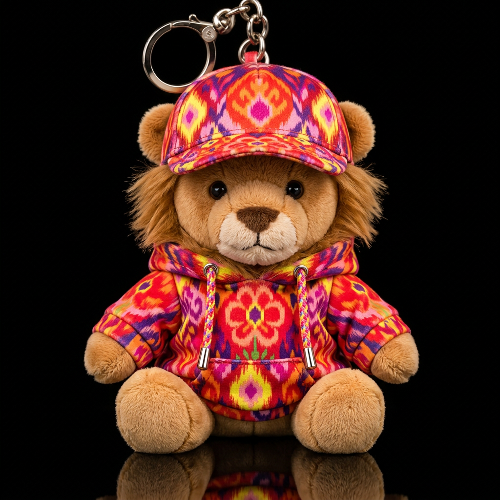lion with Ikat floral Geometric abstract, neon red... water bottle design