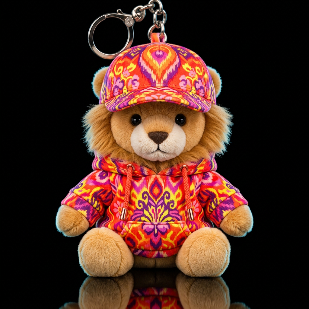 lion with Ikat floral Geometric abstract, neon red... water bottle design