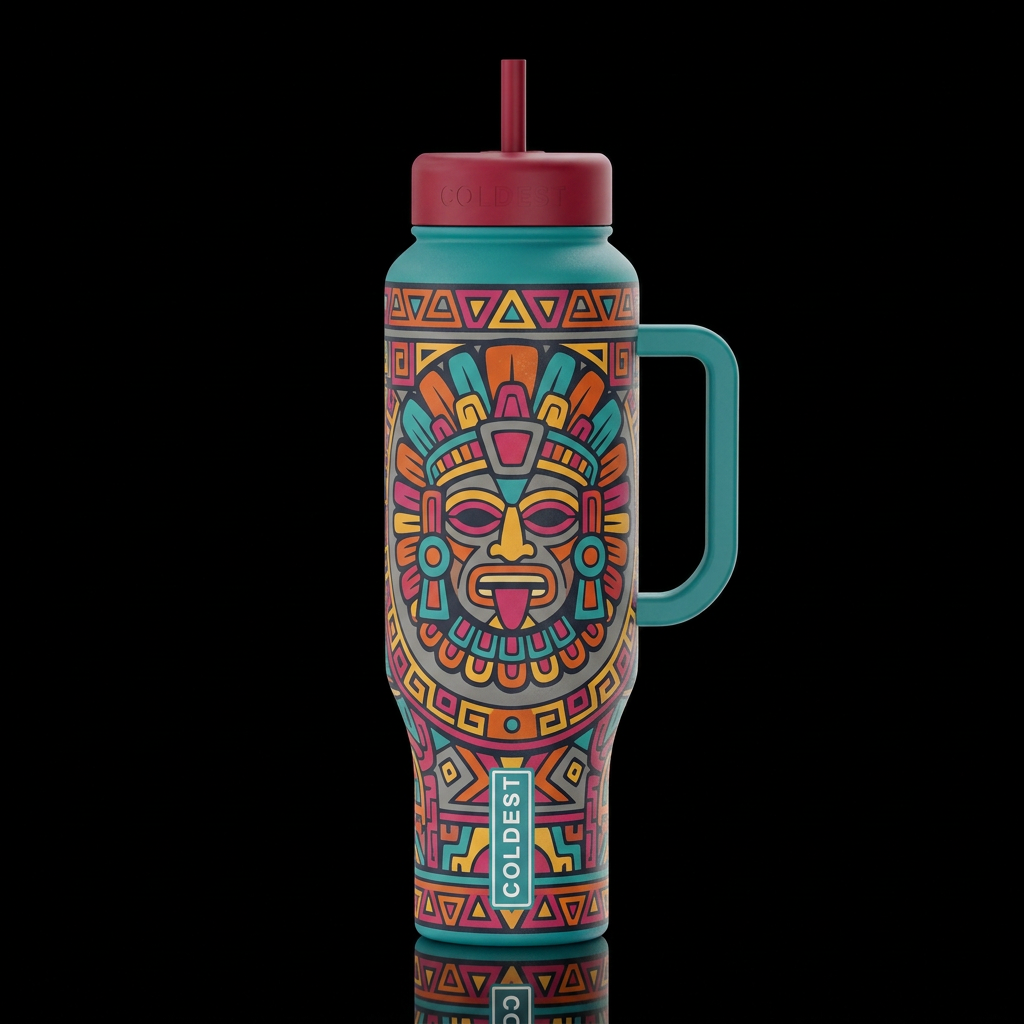 colorful nostalgic Albali Teal orange yellow pink ... water bottle design